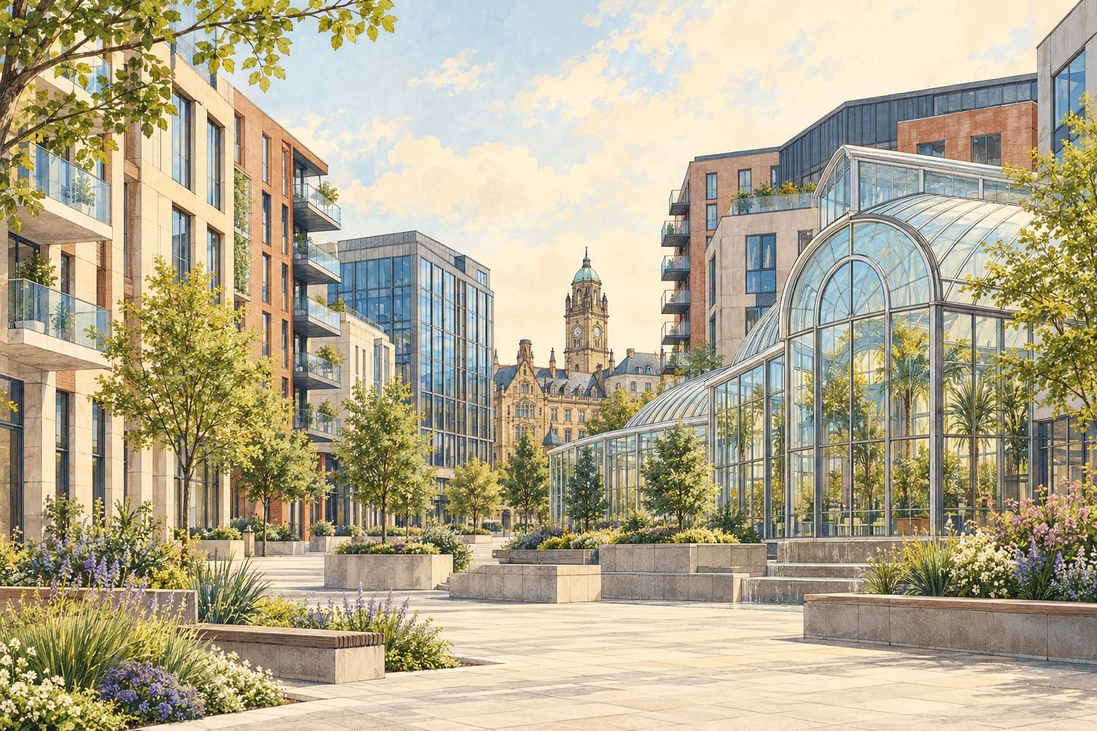 AI illustration inspired by Sheffield city centre